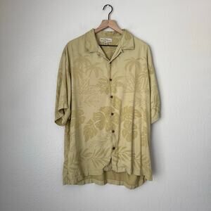Vintage Tommy Bahama Men 100% Silk Yellow Hawaiian Shirt Short Sleeve Size Large